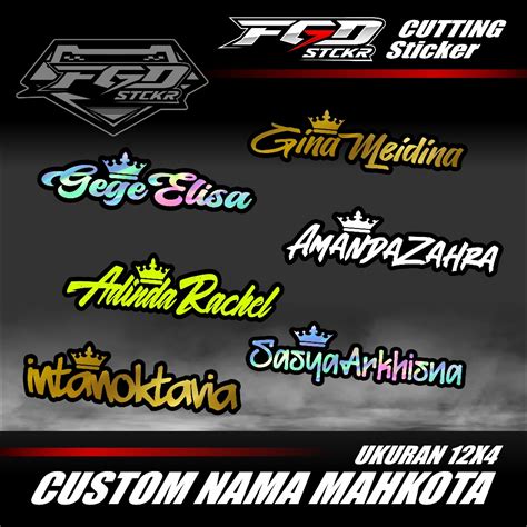 Jual Cutting Stiker Custom Nama Mahkota Queen King Tulisan Hologram