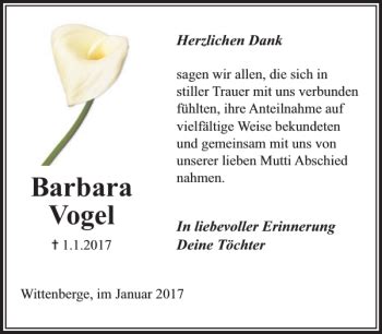 Traueranzeigen Von Barbara Vogel Trauer Nordkurier