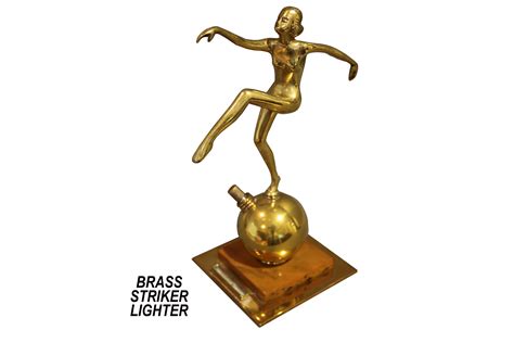 Beautiful Art Deco Brass Dancing Lady Table Top Striker Lighter Lady