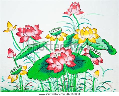 Chinese Lotus Painting On Wall Chinese Stock Photo 89188303 Shutterstock