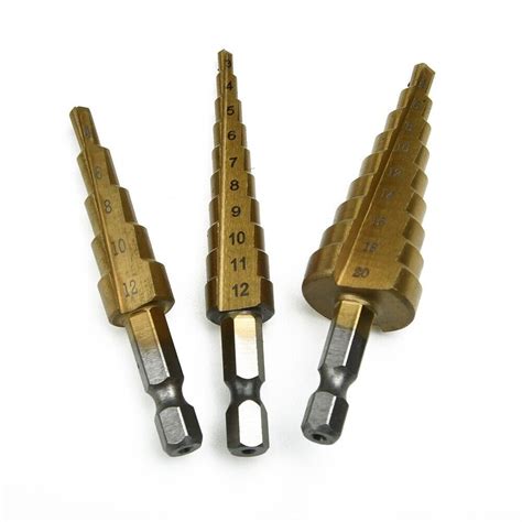 HSS Titanium Hex Shank Step Drill Bit Set 3 Sizes With Compact Storage