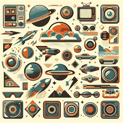 Retro Futuristic Elements Vector Design Premium AI Generated Vector