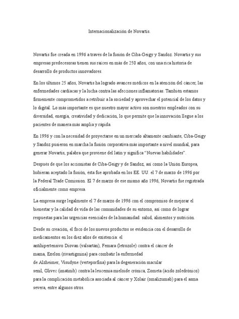 La creación y evolución internacional de Novartis como una de las ...