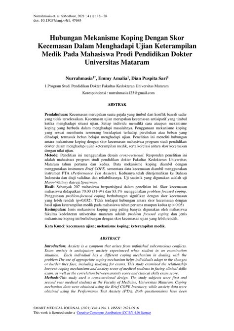 Pdf Hubungan Mekanisme Koping Dengan Skor Kecemasan Dalam Menghadapi