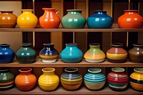 Une Tag Re De Vases Color S Avec Diff Rentes Couleurs Et Formes