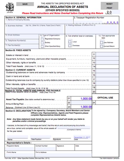 Form At01 Asset Tax Forms Declaration Of Assets Headoffice Jamaica