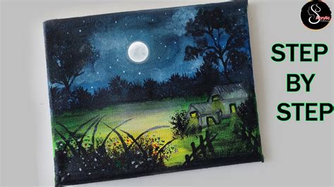 Beautiful Moonlight Scenery Painting Acrylic Painting Tutorial