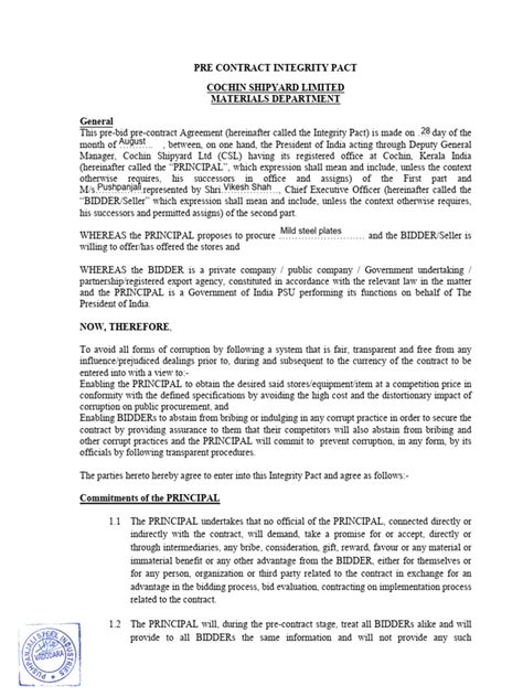pre contract integrity pact souminik  bribery interest