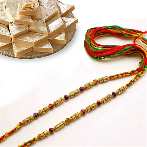 Colourful Beads Rakhi Set N Kaju Katli Usa Gift Colourful Beads Rakhi