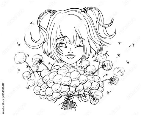 Vector Coloring Page With Cute Cartoon Anime Girl Avatar Line Art Stock Vector Adobe Stock