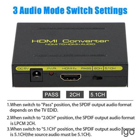 Igo P Hdmi To Hdmi Optical Spdif Rca L R Extractor Converter