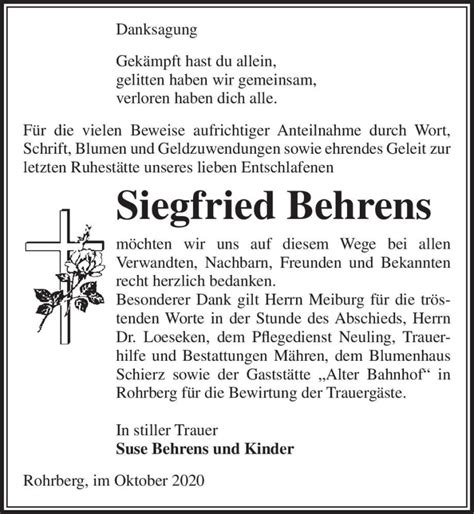 Traueranzeigen Von Siegfried Behrens Abschied Nehmen De