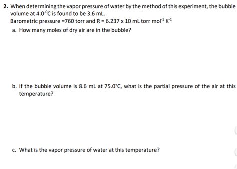 Solved 2. When determining the vapor pressure of water by | Chegg.com