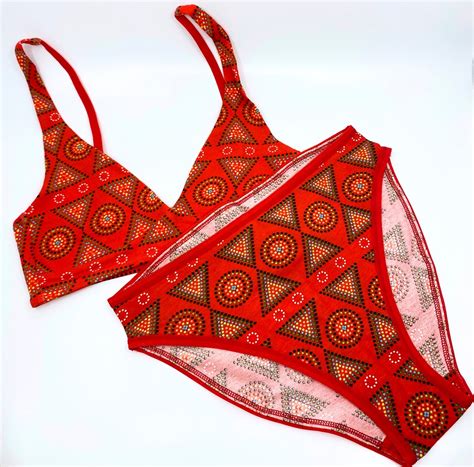 Womens Organic Cotton Matching Bralette And Mid Rise Bikini Set Red