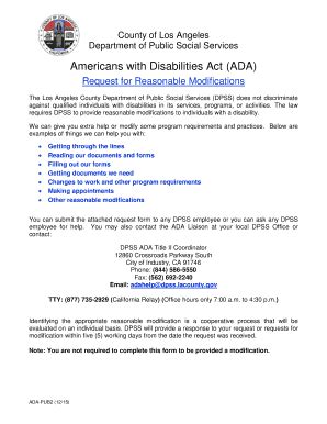 Fillable Online Dpss Lacounty Americans With Disabilities Act Ada