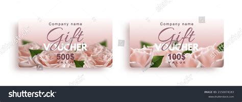 Set Gift Vouchers Realistic Pink Roses Stock Vector Royalty Free