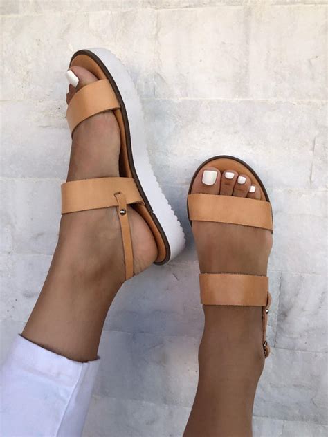 LEATHER SANDALS :: Brown Leather Sandals White Sole - Christina Christi ...