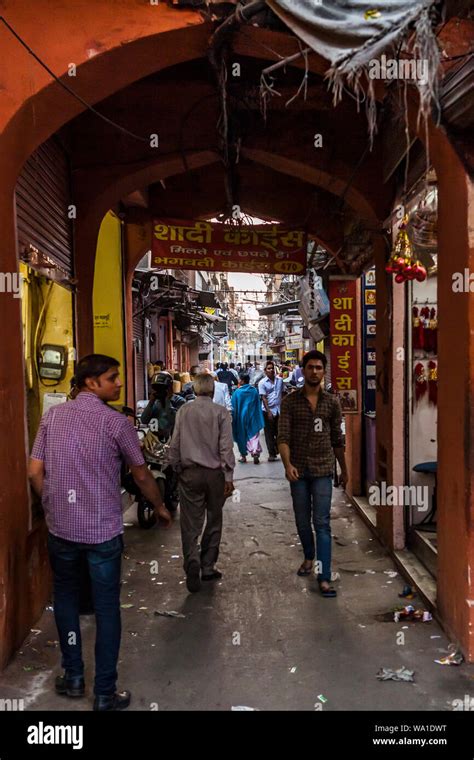 A Busy Street Scene In A Street Market Jaipur Rajasthan India Stock