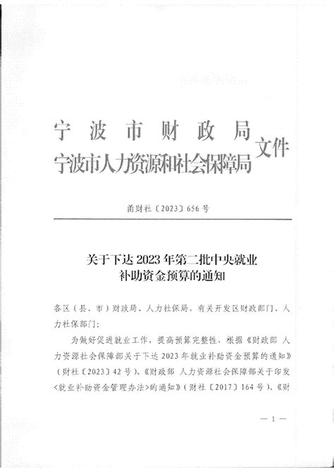 关于下达2023年第二批中央就业补助资金预算的通知