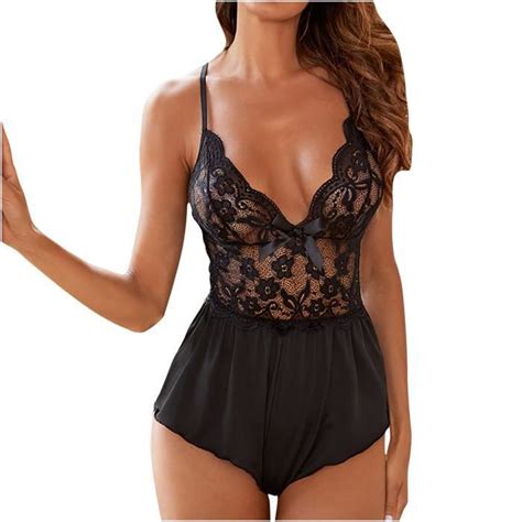 Ensemble De Lingerie Sexy En Dentelle Creuse Dos Couleur Unie Pour