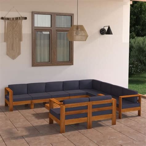 Sib Salon De Jardin Pcs Avec Coussins Gris Fonc Bois D Acacia