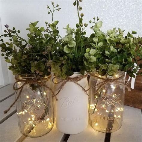 Mason Jar Centerpiece With Lights Wedding Decor Rustic Home Decor