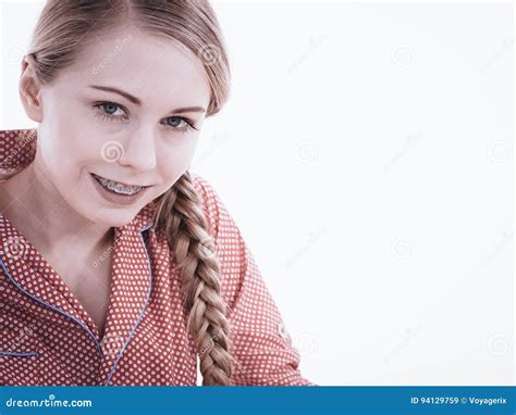 Portrait Of Attractive Young Woman Wearing Cute Pajamas Stock Image