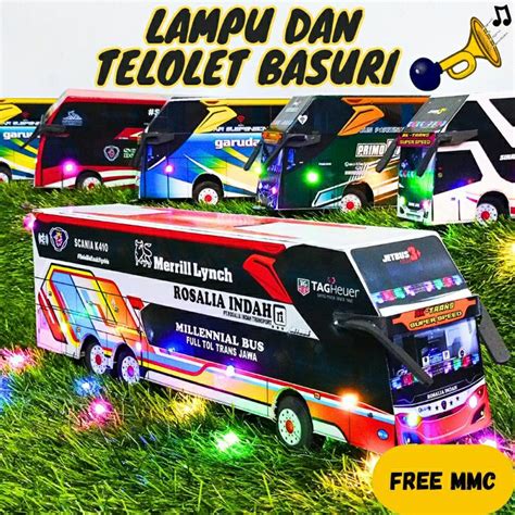 Jual Mainan Miniatur Bus Telolet Basuri Full Lampu Dan Musik Rosalia