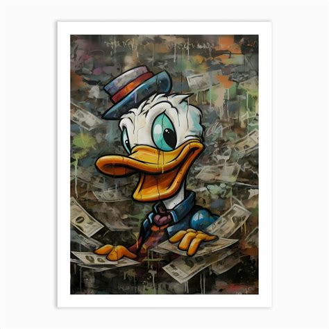 Donald Duck With Money Cartoon Art Print by KunStudio - Fy