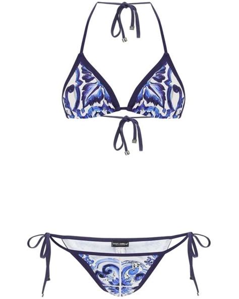 Dolce Gabbana Synthetic Maiolica Print Bikini Set In Blue White Blue