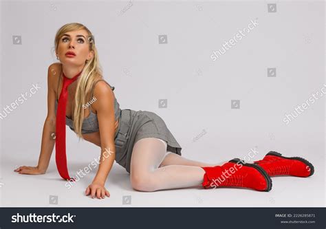 Sexy Blonde Girl White Stockings Red Stock Photo 2226285871 Shutterstock