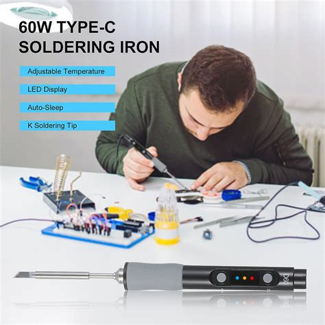 Sequre Sq D60a Type C Soldering Iron 60w Adjustable Temperature Led