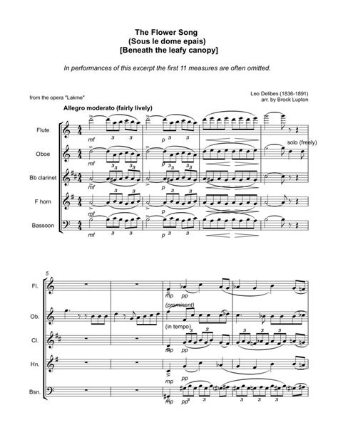 Flower Duet From The Opera Lakme Small Ensemble Digital Sheet Music Sheet Music Plus