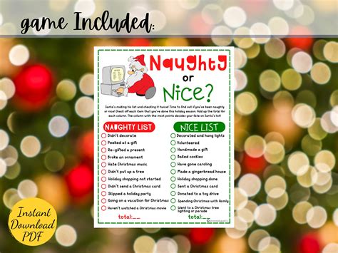 Naughty or Nice Christmas Game Christmas Party Game Printable Christmas ...