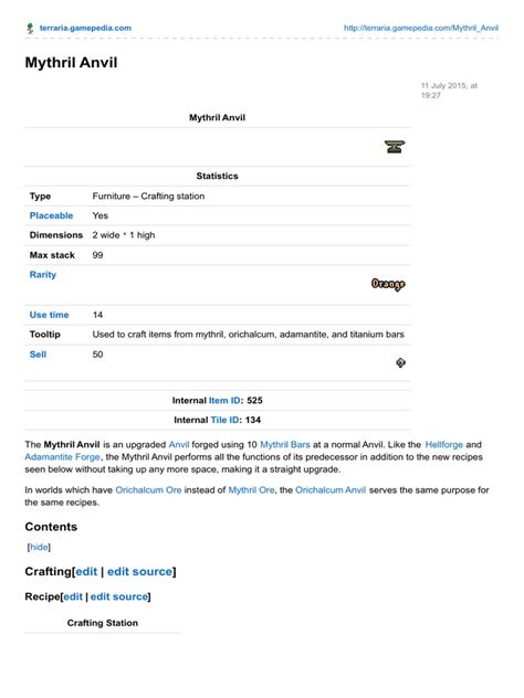 Terraria.gamepedia.com Mythril Anvil | Nature
