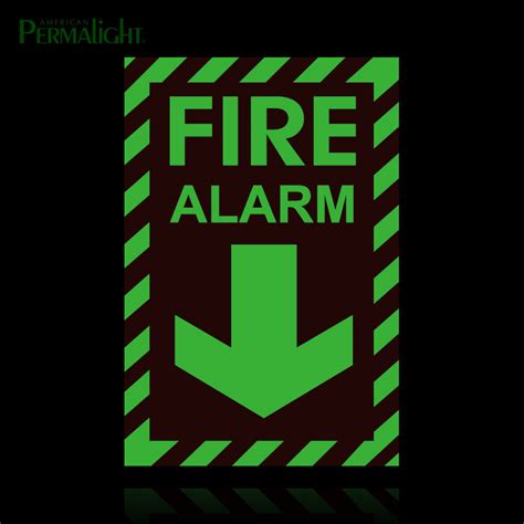 Fire Alarm Sign Rigid Photoluminescent Lettering Arrow 8 In X 12 In American Permalight