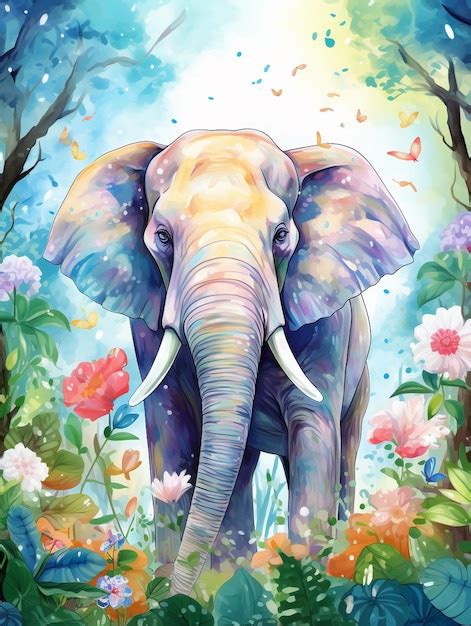 Premium AI Image | an elephant with tusks and flowers in a painting.