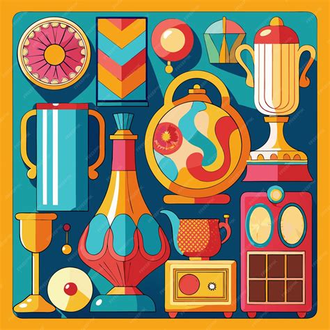 Retro 1970s Antique Objects Illustration Premium Ai Generated Vector