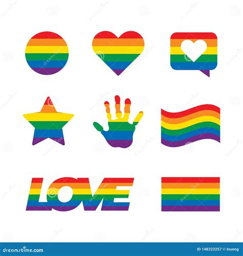 Lgbt Related Symbols Set In Rainbow Colors Pride Freedom Flags