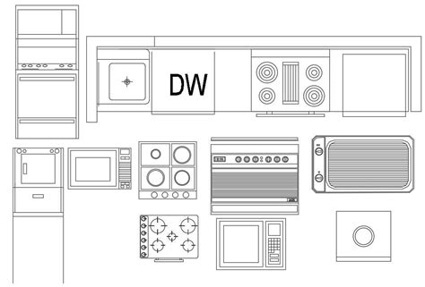 The Drawing Autocad 2d File Of The Micro Oven And Electric Stove Block