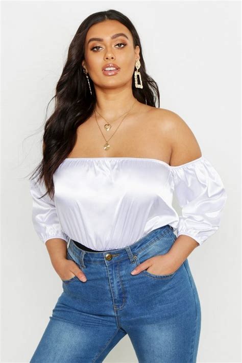 Plus Off Shoulder Sweetheart Satin Bodysuit Boohoo