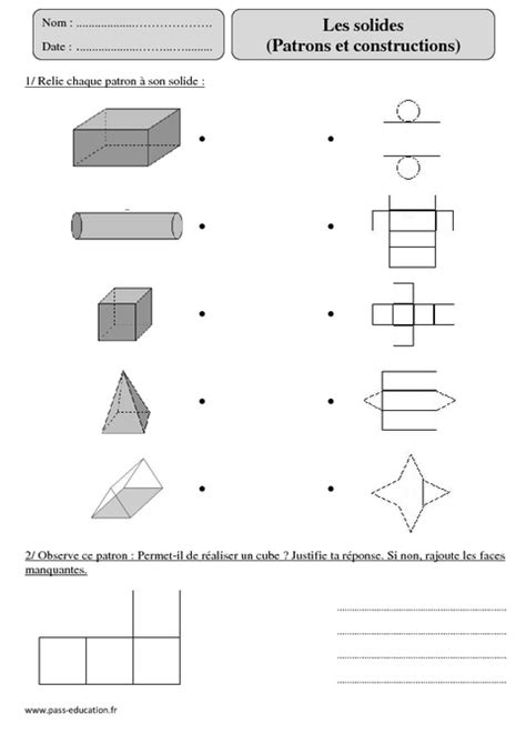 Solides Patrons Constructions Cm2 Exercices Corrigés Géométrie