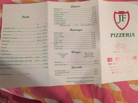 Menu Of J And F Pizzeria In Newburgh Ny 12550