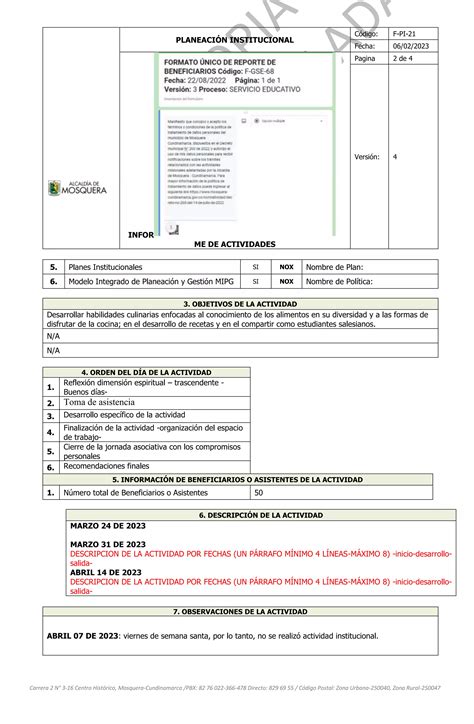 Informe Para Descargar Y Diligenciar Docx