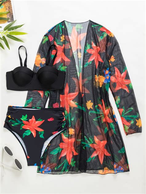 SHEIN Swim Vcay Bañador bikini push up floral al azar con estampado con