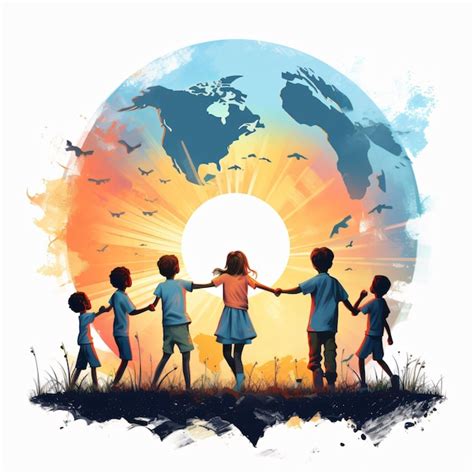 Children hold hands with the world globe International Day of Peace | Premium AI-generated image