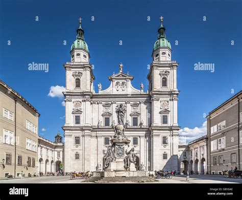 Panoramic View Of Historic Salzburg Cathedral With Famous Maria