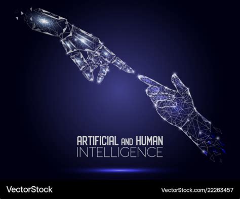 Robot And Human Touching Hands Polygonal Vector Image