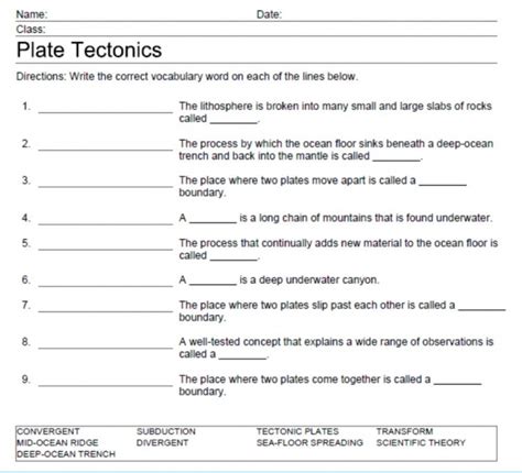 Types Of Plate Boundaries Worksheet