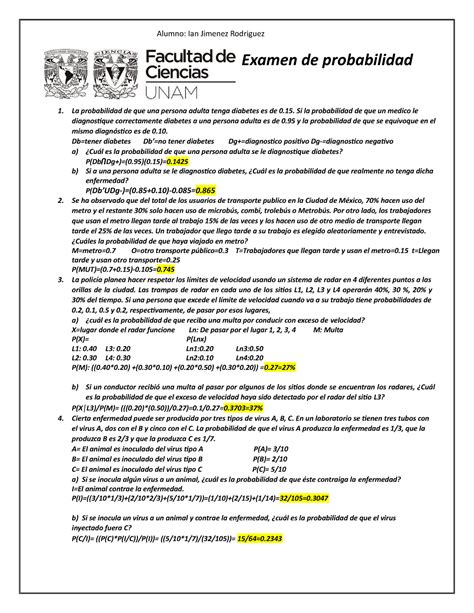 Examen Probabilidad Ian Jimenez Examen De Probabilidad La